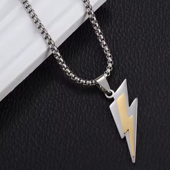 Bold Stainless Steel Lightning Bolt Pendant Necklace #1522 - Picture 5 of 6